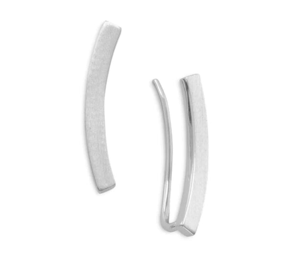 Rhodium Plated Curved Bar Ear Climbers