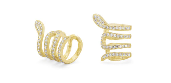 14 Karat Gold Plated Snake Ear Cuffs with Signity CZs