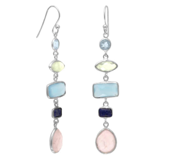 Multi-Stone Long Drop Earrings