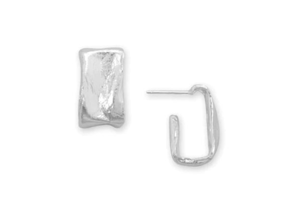 Textured Wide Rectangle 3/4 Hoop Earrings