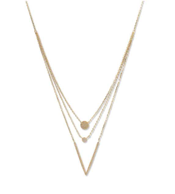 14 Karat Gold Plated Triple Strand Necklace with CZs