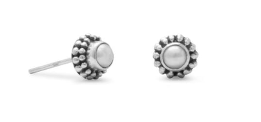 Cultured Freshwater Pearl Bali Stud Earrings