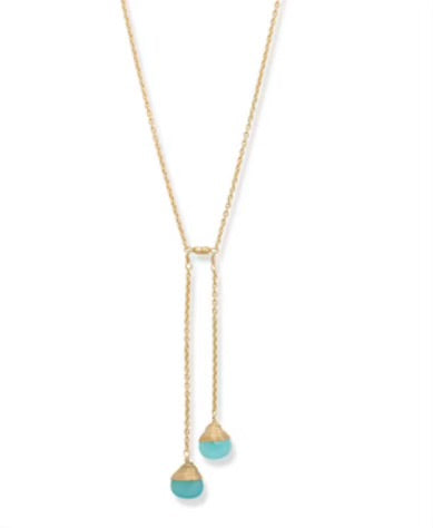 14 Karat Gold plated Aqua Chalcedony Lariat Necklace