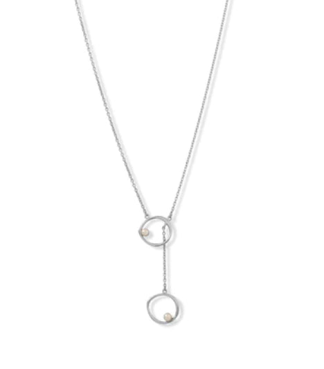 Rhodium Plated Open Circle and Pearl Drop Necklace