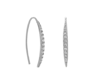 Rhodium Plated Graduated CZ Vertical Bar Earrings