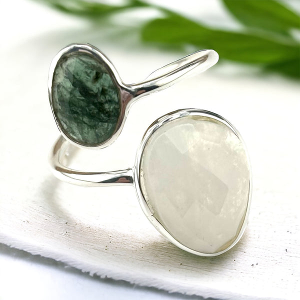 Sterling Silver Moonstone and Tourmaline Ring