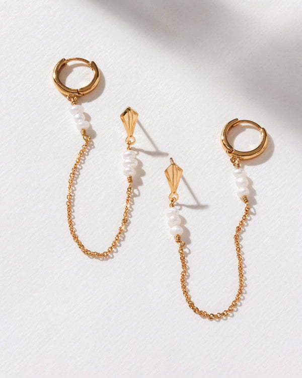 Nautical Nymph Double Pierced Pearl Hoop Earring
