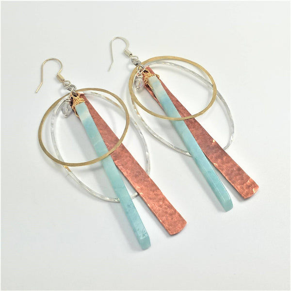 Amazonite Copper Long Dangle Earrings
