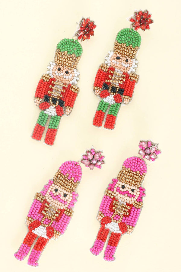 Nutcracker Christmas Beaded Drop Earrings