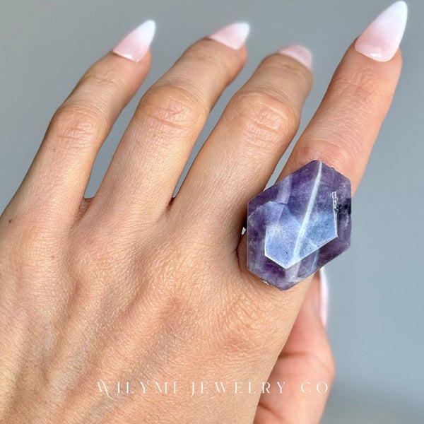 UNIQUE RINGS | Amethyst Faceted Gemstone | Silver Filled