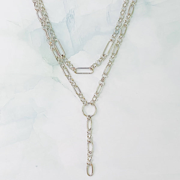 T Drop Layered Chain Necklace