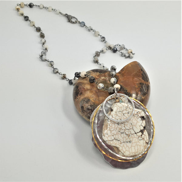 White Turquoise Dendritic Opal Pendant Necklace