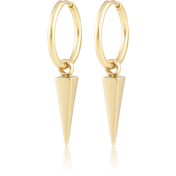 a pair of earrings with a gold plated design