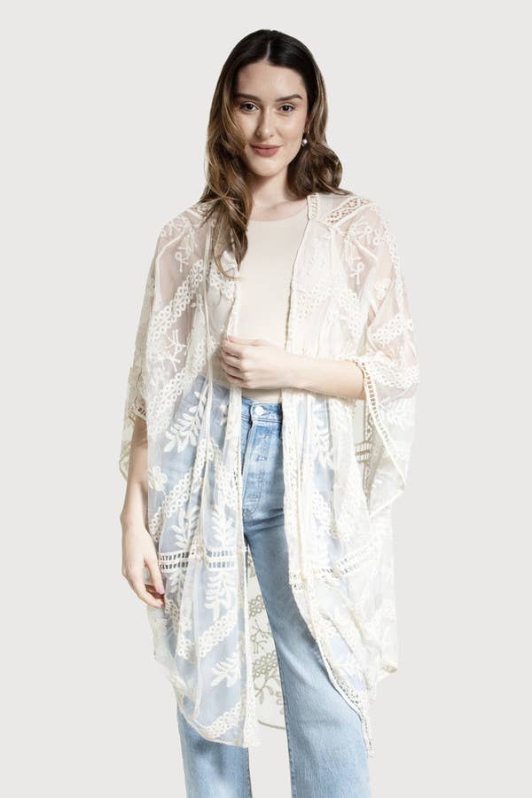 Sheer Botanical Geo Lace Kimono