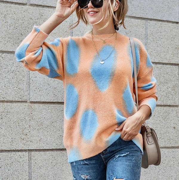 Orange Pattern Drop Shoulder Sweater