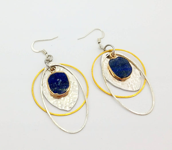 Lapis Hammered Marquise Drop Earring