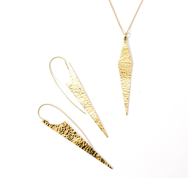 Brass spike Spear Earrings hammered designer long