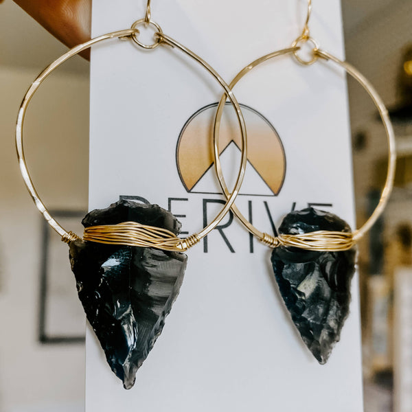 Nala Obsidian Arrowhead Hoops