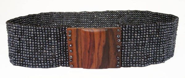 Glass beaded belt wood square sliding buckle gunmetal