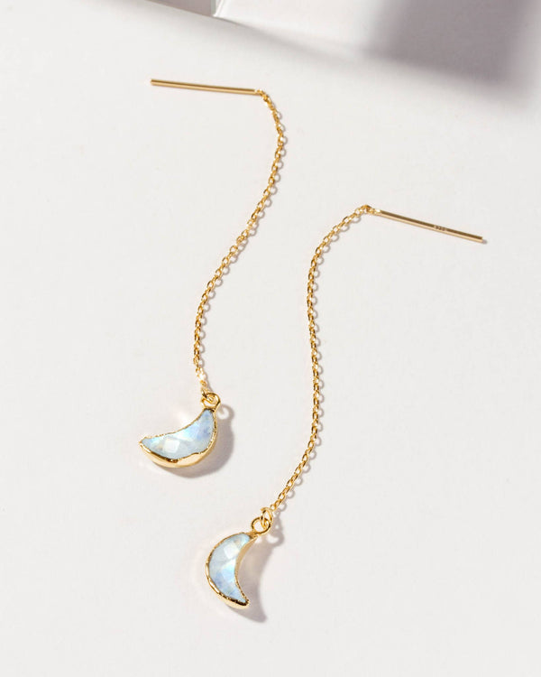 14Kt Sterling Silver Eclipse Threader Earrings- Moonstone
