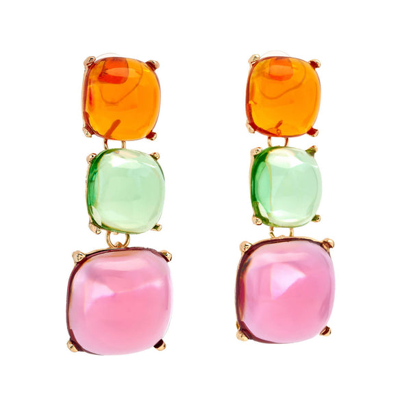 Pastel Stones Drop Pierced Earrings