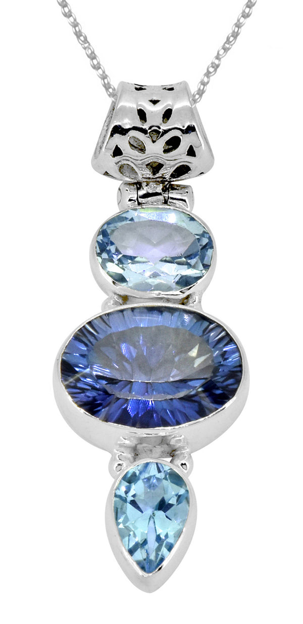 Blue Quartz & Topaz Teardrop Pendant Necklace with 18" Chain