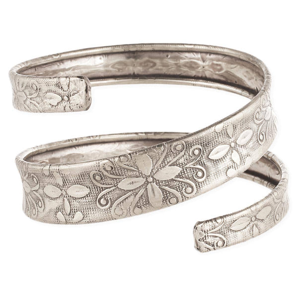 Silver Tone Embossed Spiral Wrap Bracelet