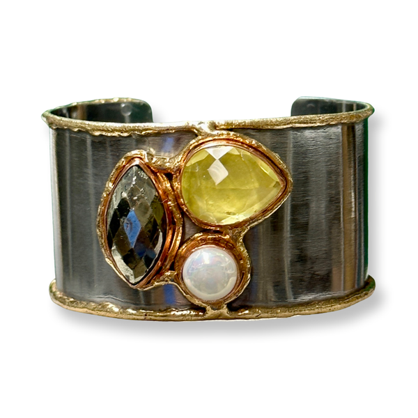 Lemon Quartz, Labradorite and Pearl Cuff