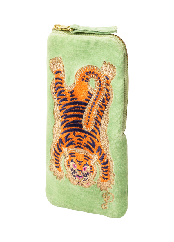 Velvet Sunglasses Pouch - Ikat Tiger - Mint