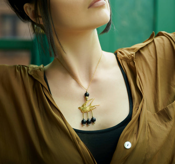 The Talia Necklace - Brass Bird Statement Necklace