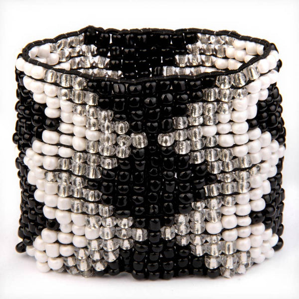 Loomed cuff glass beds stretch diamond chevron black