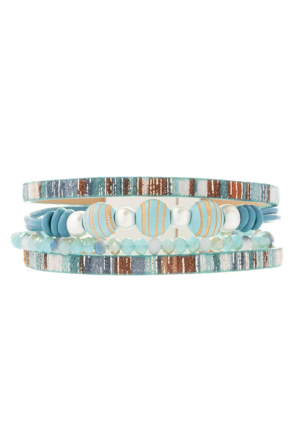 Cool-Toned Wood Beaded Leather Bracelet