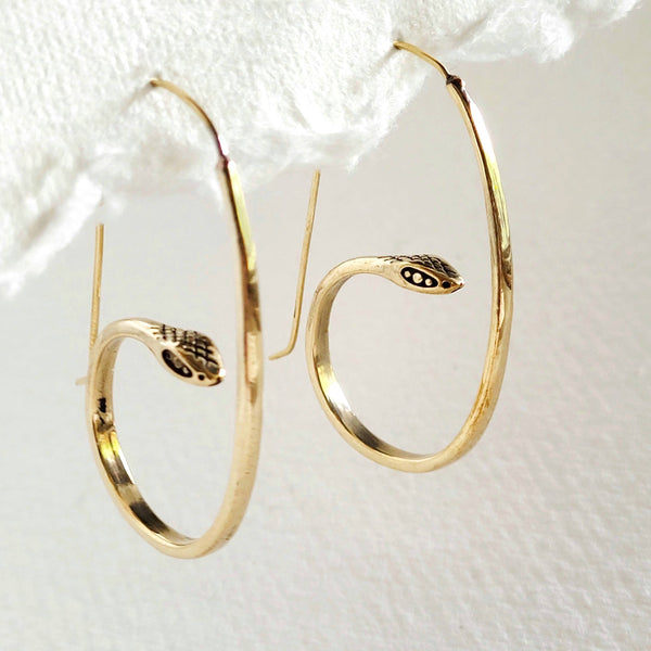 Brass Snake Serpent Handmade Swirl Hoop Wire Earrings