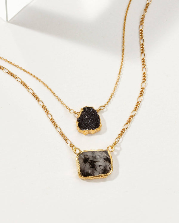 Power of Two Necklace Set - Druzy & Tourmalinated Quartz