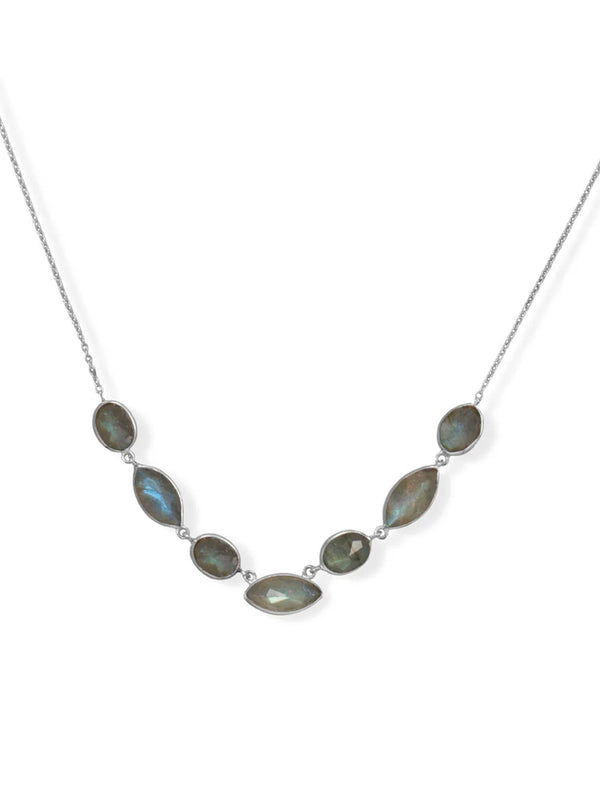 16"+ 2" Rhodium Plated Multi-Shape Labradorite Necklace