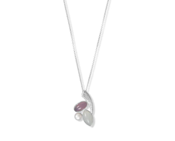 Clearance Sale! Rainbow Moonstone, Cultured Freshwater Pearl and Pink Chalcedony Necklace