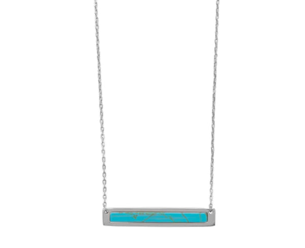 Rhodium Plated Turquoise Bar Necklace