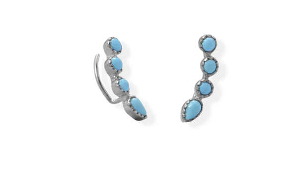 Rhodium Plated Turquoise Ear Climber Earring