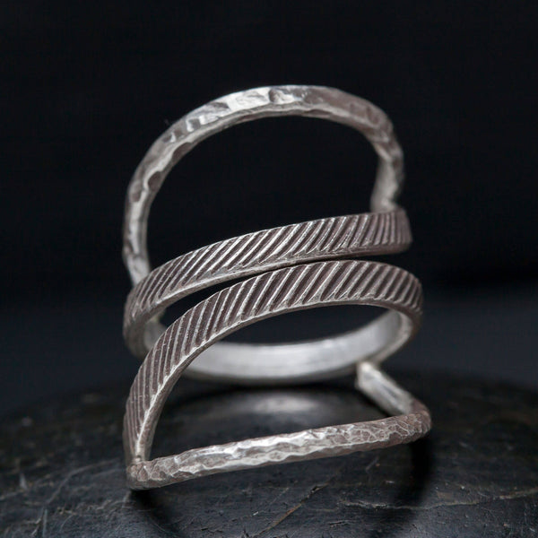 Sterling Silver Etched Triple Open Band Ring