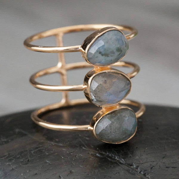 Gold Plated Labradorite Bar Ring