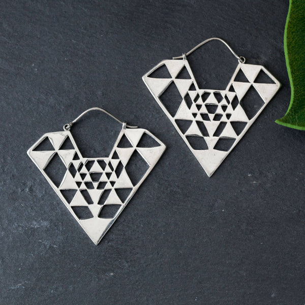 Sterling Silver Trikona Drop Earring