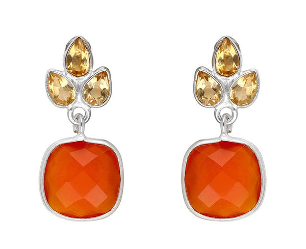 Carnelian & Citrine 925 Sterling Silver Drop Earrings