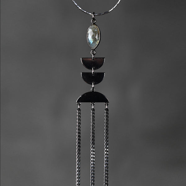 Gunmetal Moonbeam Waterfall w/ Semi Precious w/ Adjustable