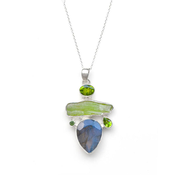 a necklace with a green and blue stone