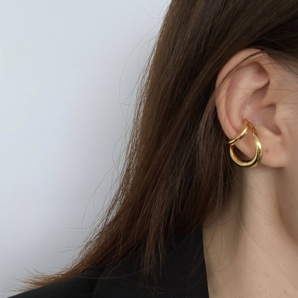 Unique design double line golden ear cuff-one piece