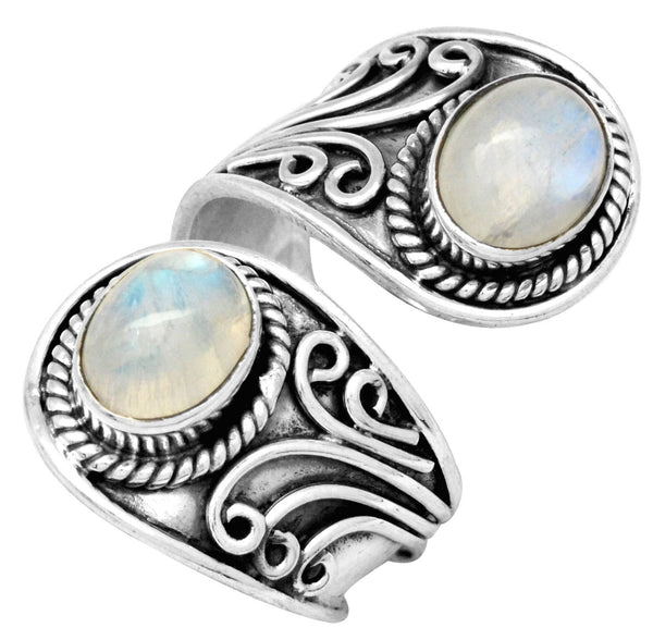 Rainbow Moonstone Solid 925 Sterling Silver Open Ring