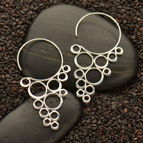 Sterling Silver Ear Hook w/ Cascading Hoops 47x25mm