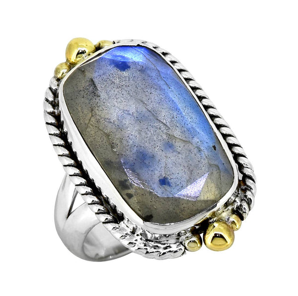 Labradorite 925 Sterling Silver with Brass Ring Jewelry