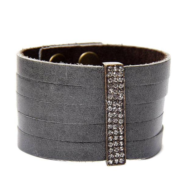 Pave Crystal Bar Leather Bracelet