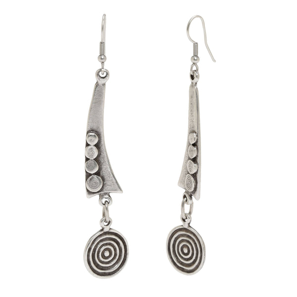 Handmade Pewter Circle Design Drop Earrings